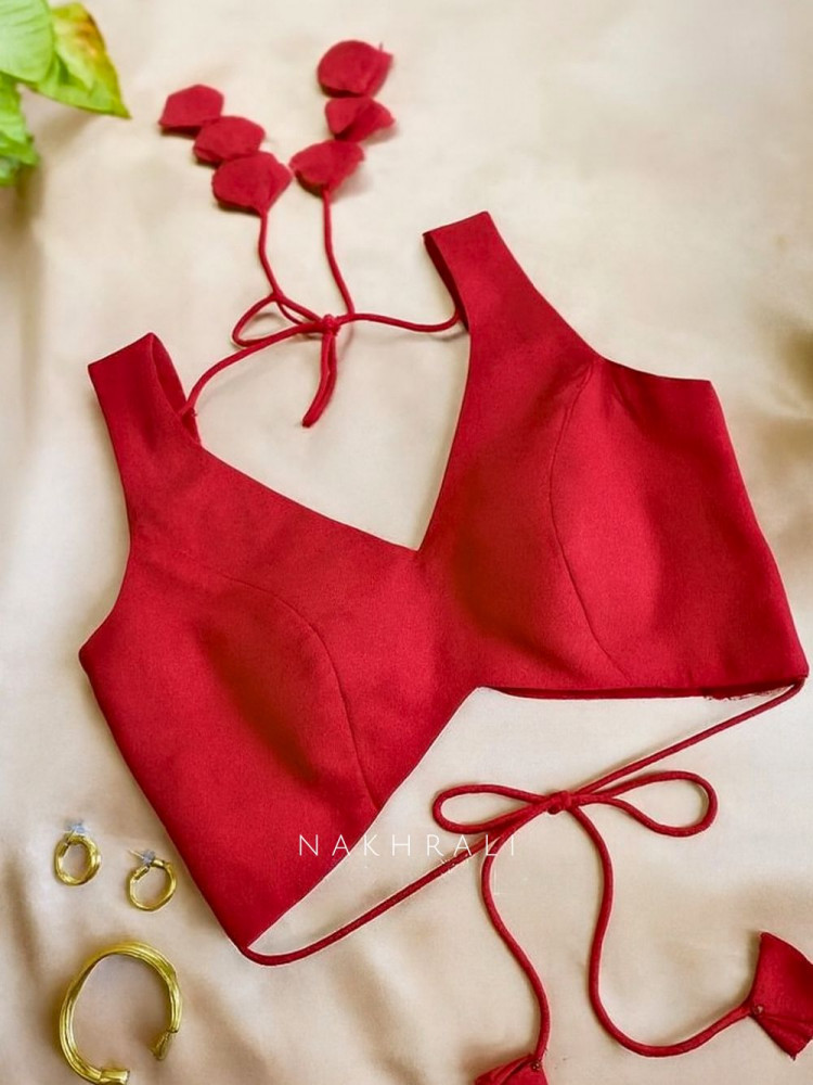 Image of Malika Red Blouse with Petal Tie-Back Detail