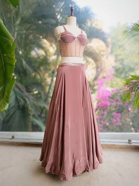 Fern Brown Corset Lehenga with Cut Dana Work