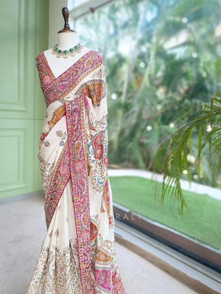 Freya Vibrant White Satin Saree