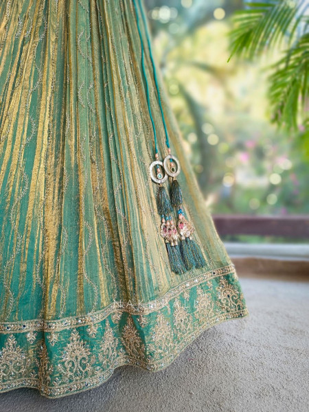 Mirelle Sea Green Lehenga Set with Embroidery and Mirror Work