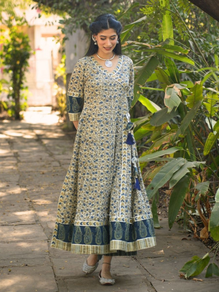 Umrao Cream Angrakha Cotton Kurta