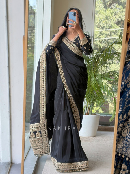 Thalassa Coin Black Chinon Georgette Saree