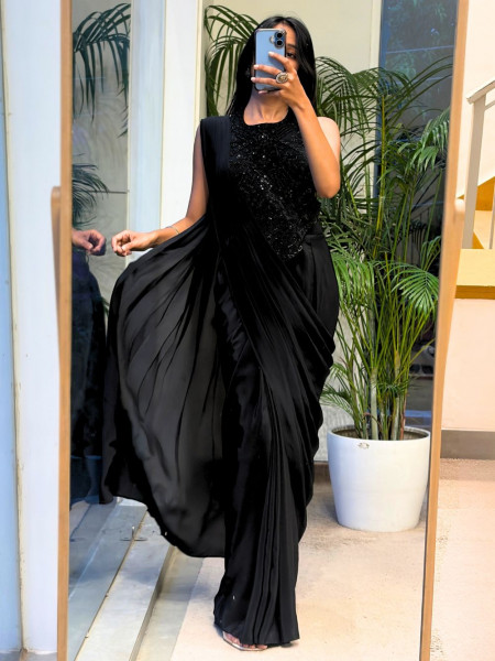 Coco  Black Drape Saree Cut Dana & Sequin Work