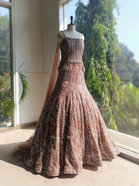 Noctelle Brown Bridal Gown with Sequin Cut Dana and Stone Work