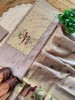 Parisa Brown Embroidered Cotton Dress Material with Bird Motifs