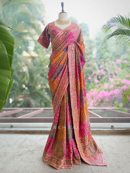 Mishka Magenta Printed Saree with Sequin Work