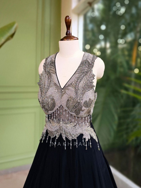 Zyra Black Gown with Cut Dana and Sequin Embroidery
