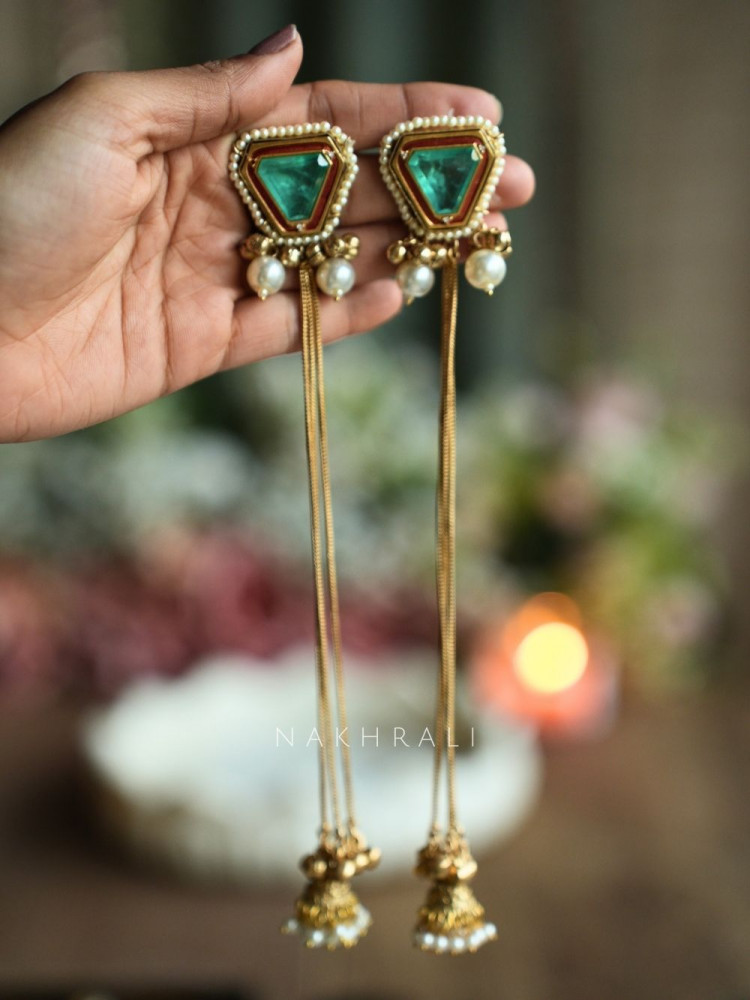 Image of Arohi Green Stone Kashmiri Earring