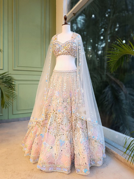 Lunara Pink Sequin Lehenga Set with Beaded Work