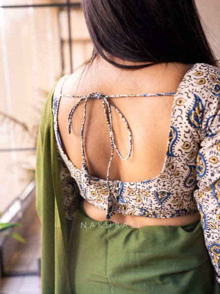 Gajgamini White Cotton Printed Blouse Collection