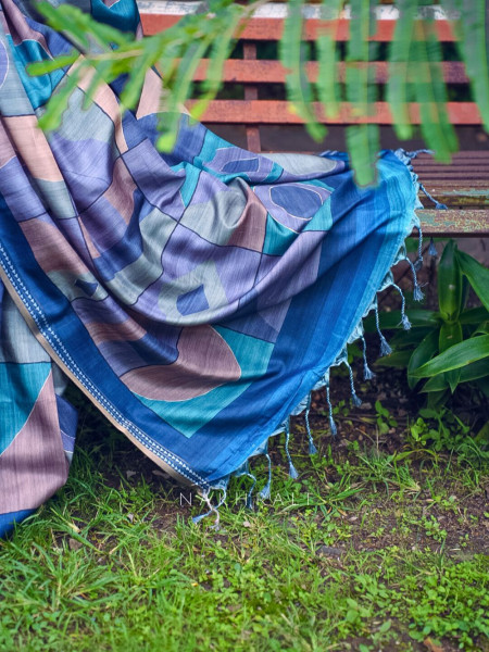 Nirvani Blue Silk Saree with Geometric Abstract Design