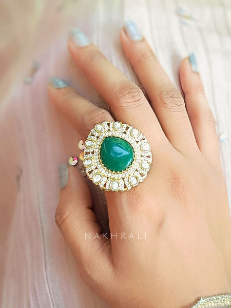 Vaanya Green Kundan Royale Ring