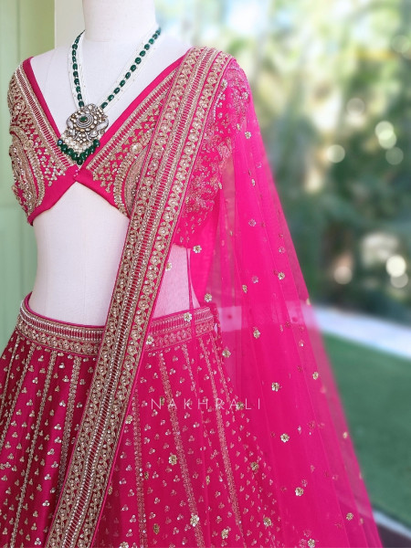 Ritambari Rani Pink Raw Silk Bridal Lehenga