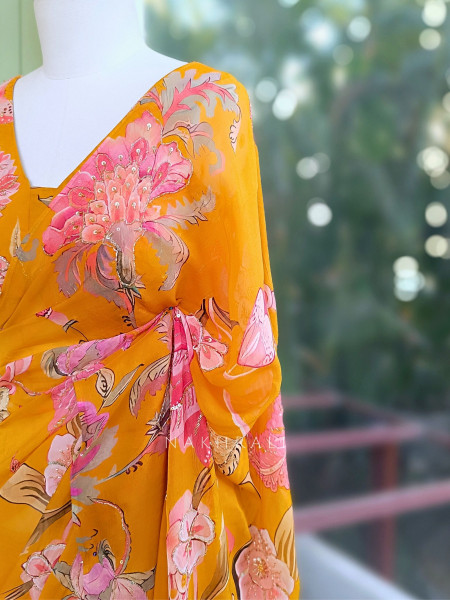 Dahlia Yellow Organza Saree with Sequin and Cut Dana Work