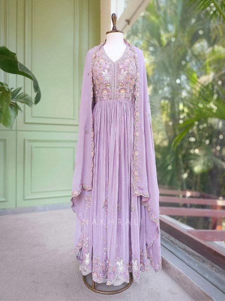 Rayaha Purple Anarkali Set with Multicolor Embroidery & Bead Work