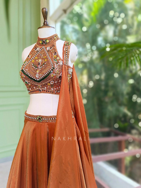 Kairava Rust Zari and Bead Embellished Lehenga Set