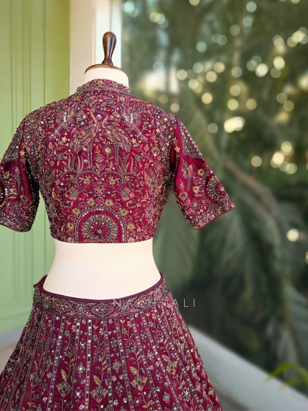 Maribel Maroon Embroidered Lehenga Set