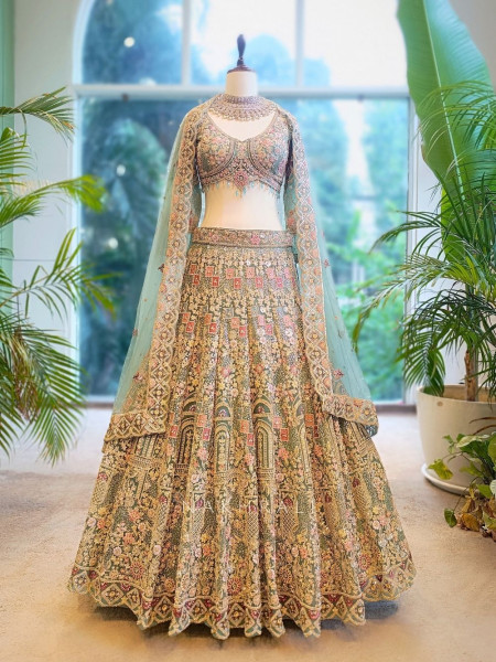 Eternal Hues Green Bridal Lehenga with Embroidery & Sequin Work