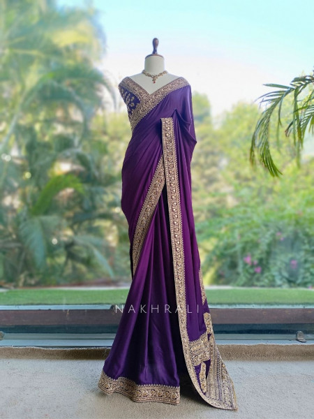 Gilded Borderways Purple Chinnon Silk Saree with Running Blouse
