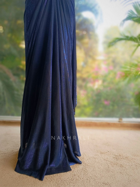 Neelvira Blue Crop Top Drape Skirt Set with Sequin & Cut Dana Work