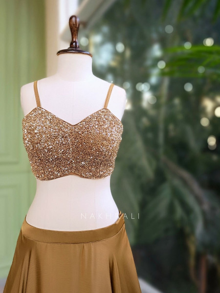 Rovena Brown Indo-Western Lehenga Set with Sequin Jacket