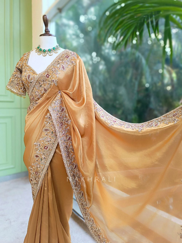 Image of Ritvansh Mustard Saree with Embroidery and Readymade Embroidered Blouse