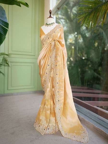 Mirev Merrigold Zari Weaved Saree with Beads Sequin Embroidery