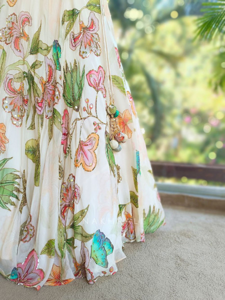 Averelle Off-White Floral Indo-Western Lehenga with Sequin Embroidery