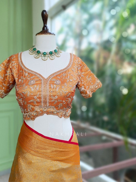 Rajanya Orange Saree with Readymade Blouse