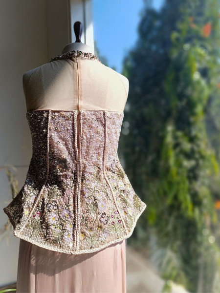 Muse Peach Embellished Corset Top & Skirt Set