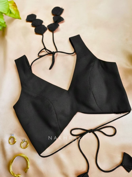 Malika Black Blouse with Petal Tie-Back Detail