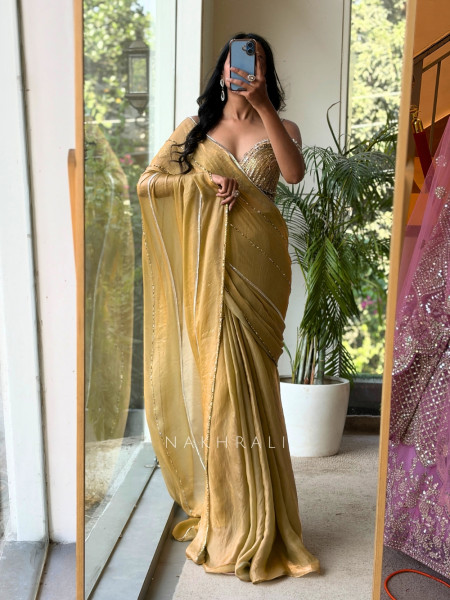 Zephyr Gatin Golden Shimmer Georgette Pre-Draped Saree