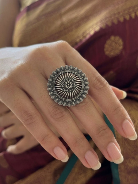 Vritika Oxidised Silver Ring