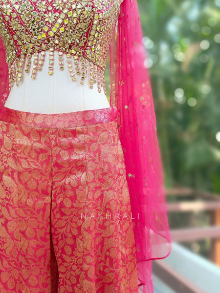 Vritika Magenta Brocade Palazzo Set with Mirror Work