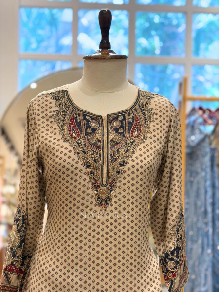 Noor-e-Shaba Beige Gharara Set with Embroidery