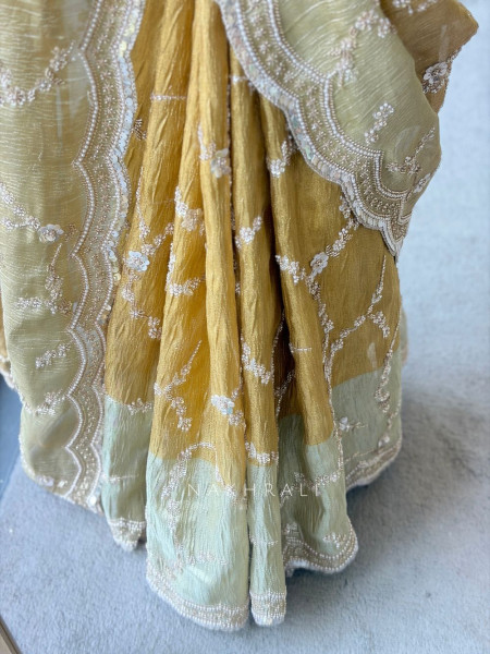 Aarna Gold Beige Saree with Sequin Cut Dana Work