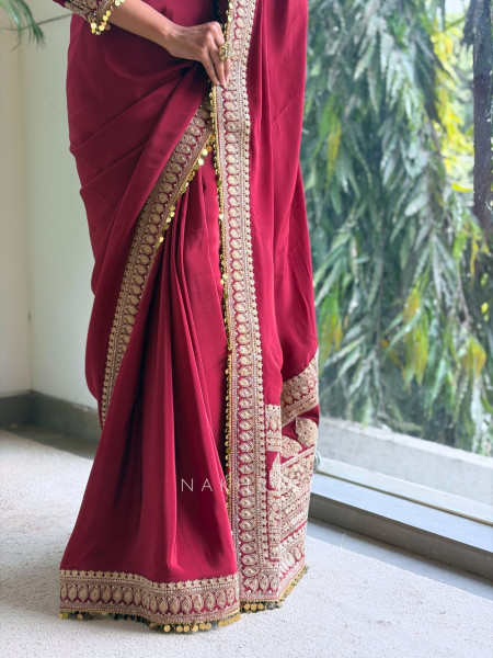 Thalassa Coin Maroon Chinon Georgette Saree