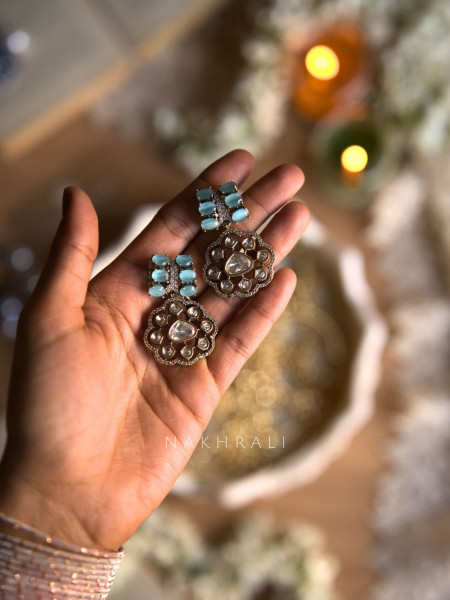 Elysia Sea Green Floral Drop Statement Earrings