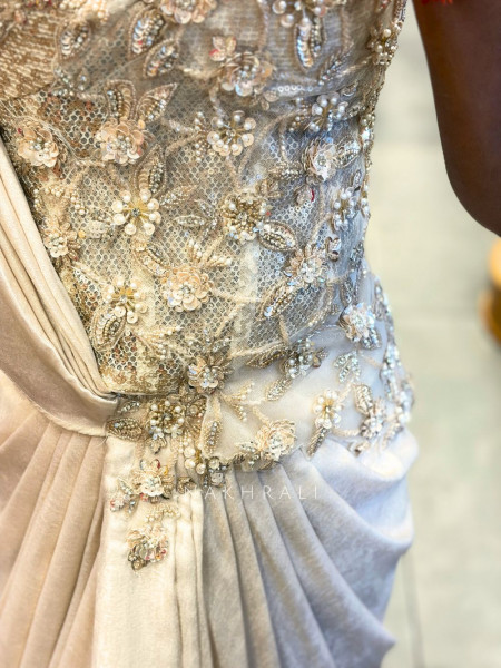 Noctra Glow Beige Ready-to-Drape Saree