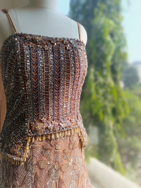 Noctelle Brown Bridal Gown with Sequin Cut Dana and Stone Work