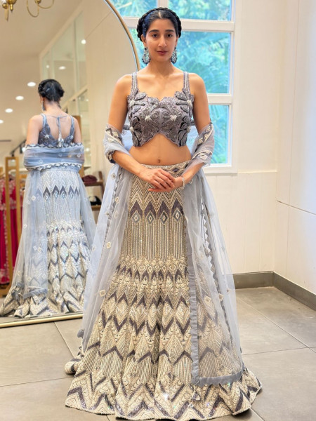 Celestia Silver Mermaid Indo-Western Lehenga with Sequin & Bead Embroidery