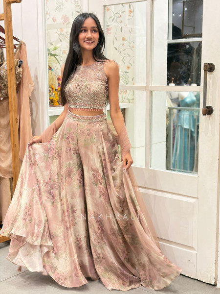 Kiyana Lilac Indo Western Crop Top Plazzo Set with Stone Work