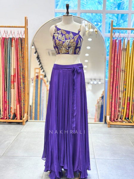 Noirya Purple Indo Western Drape Skirt Set with Sequin Work