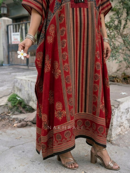 Boho Canvas Blue Printed Kaftan Dress