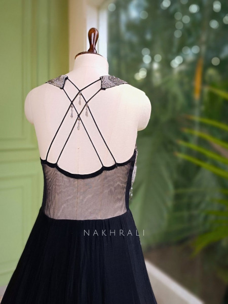 Zyra Black Gown with Cut Dana and Sequin Embroidery