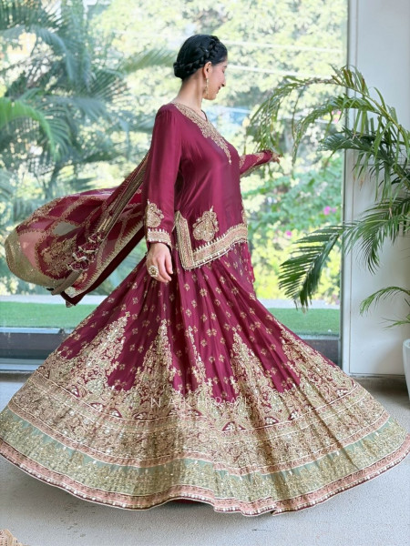 Bespoke Deep Maroon Raw Silk Bridal Lehenga