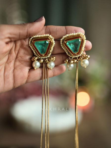 Arohi Green Stone Kashmiri Earring