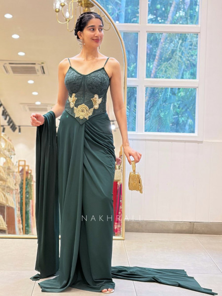 Marcellia Green Corset Cape Skirt Set