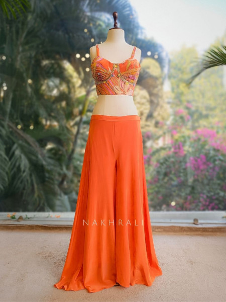 Vireya Orange Floral Cape Palazzo Set