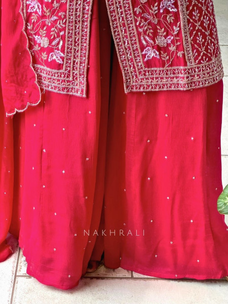 Shivi Magenta Palazzo Suit Set with Intricate Embroidery